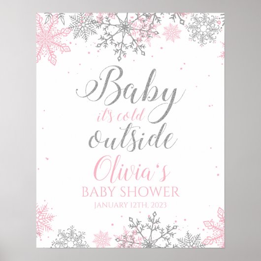 Baby Het is koud Buiten Roze Zilver Baby shower Poster (Voorkant)