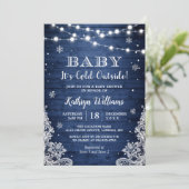 Baby Het is koud buiten Rustic Blue Baby shower Kaart (Staand voorkant)