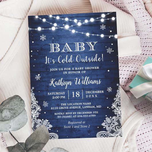 Baby Het is koud buiten Rustic Blue Baby shower Kaart