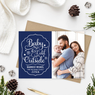 Baby Het is koud buiten Rustic Navy Blue Photo Feestdagenkaart