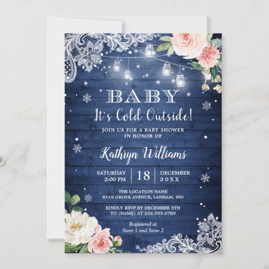 Baby Het is koud buiten Rustic Winter Baby shower Kaart (Voorkant)