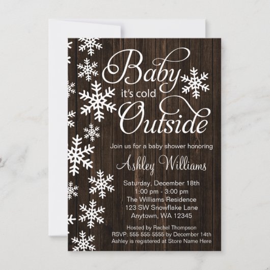 Baby Het is koud buiten Rustic Wood Baby shower Kaart (Voorkant)