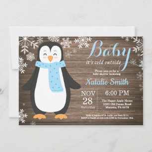 Baby het is koud buiten Rustieke Pinguïn Baby Show Kaart