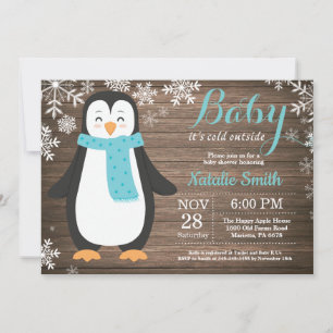 Baby het is koud buiten Rustieke Pinguïn Baby Show Kaart