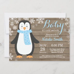 Baby het is koud buiten Rustieke Pinguïn Baby Show Kaart