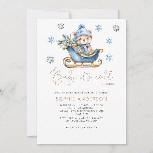 Baby Het is koud buiten Schattige Beer Baby shower Kaart (Voorkant)