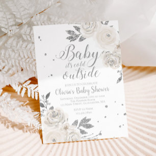 Baby het is Koud Buiten Silver Floral Baby shower  Kaart