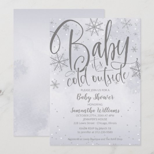 Baby Het is koud buiten Silver Grey Baby shower In Kaart (Voorkant / Achterkant)