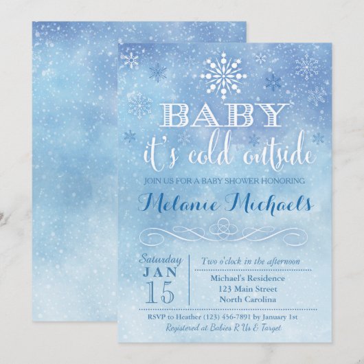 Baby Het is koud buiten sneeuw Baby shower nodigt Kaart (Voorkant / Achterkant)