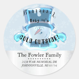 Baby het is koud buiten sneeuwmannen ronde sticker