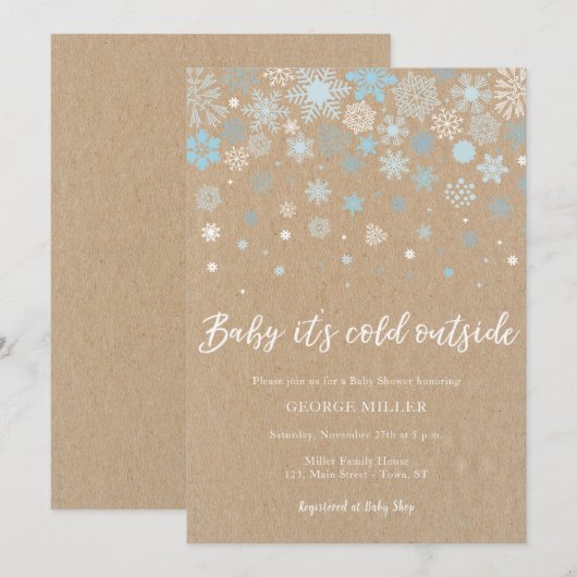 Baby het is koud buiten, sneeuwvlokken baby shower kaart (Voorkant / Achterkant)