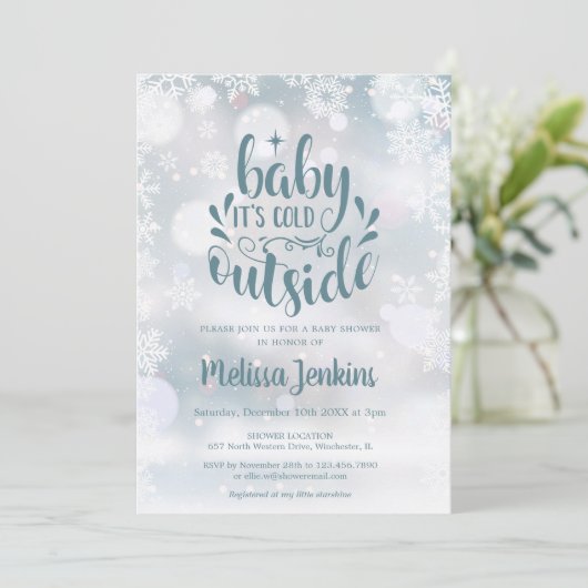 Baby Het is koud buiten sneeuwwinterBaby shower Kaart (Staand voorkant)
