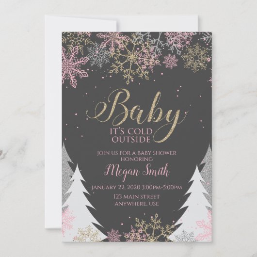 Baby Het is koud buiten Snowflake Baby shower Kaart (Voorkant)