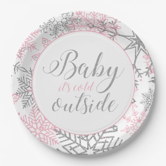 Baby Het is koud buiten Snowflake Baby shower Papieren Bordje (Voorkant)
