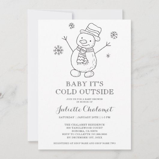 Baby Het is koud buiten Snowman Winter Baby shower Kaart (Voorkant)