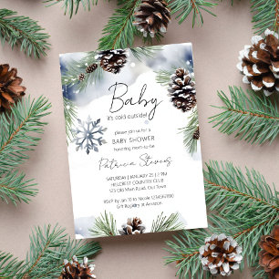 Baby Het is koud buiten Snowy Pines baby shower Kaart