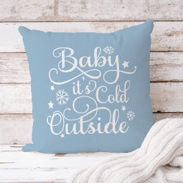 Baby het is koud buiten Stof Blauw Winter Kussen