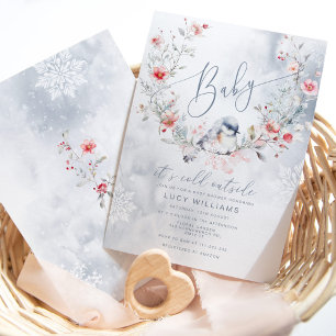 Baby het is koud buiten Stofblauwe baby shower Kaart