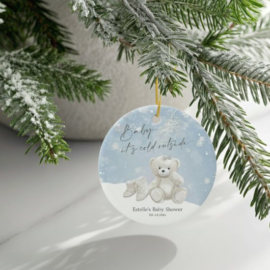 Baby, het is koud buiten Teddybeer Sneeuwvlok Aand Keramisch Ornament