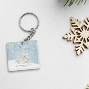 Baby, het is koud buiten teddybeer sneeuwvlokken sleutelhanger