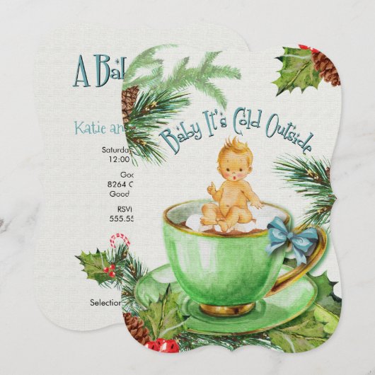 Baby Het is koud buiten | Uitnodiging voor Baby sh (Voorkant / Achterkant)