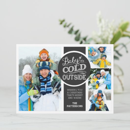 Baby het is Koud Buiten Vakantie 4 Foto Flat Card Feestdagenkaart (Staand voorkant)