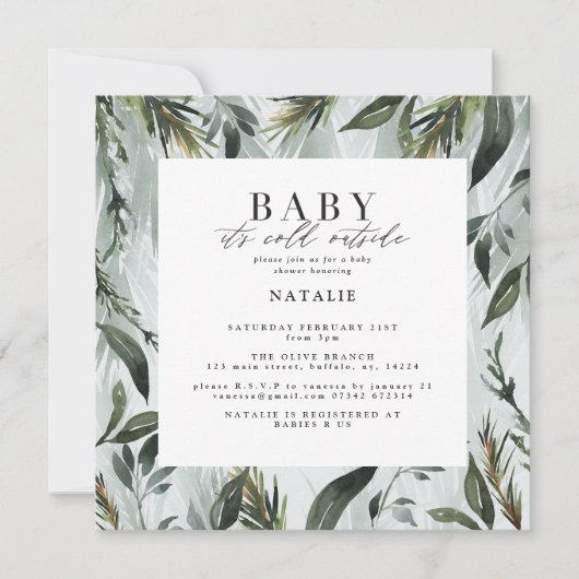 Baby het is koud buiten waterverf baby shower aankondiging (Voorkant)