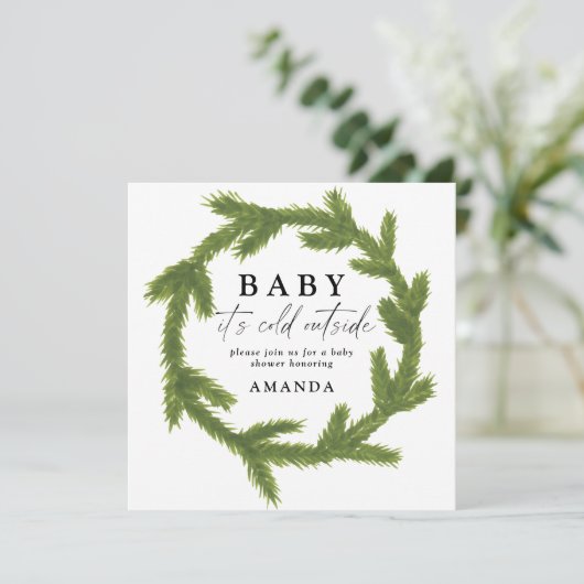 Baby het is koud buiten waterverf baby shower aankondiging (Staand voorkant)