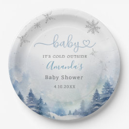 Baby Het is koud buiten waterverf Blue Snowflakes Papieren Bordje