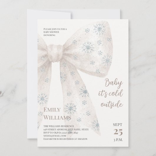 Baby Het is koud buiten White Bow Baby shower Kaart (Voorkant)