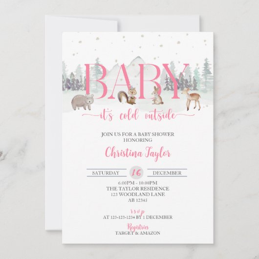 Baby Het is koud buiten, Winter Baby Girl Shower Kaart (Voorkant)