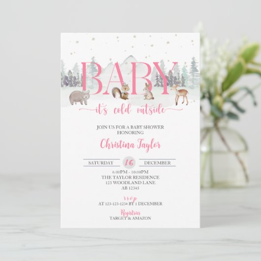 Baby Het is koud buiten, Winter Baby Girl Shower Kaart (Staand voorkant)