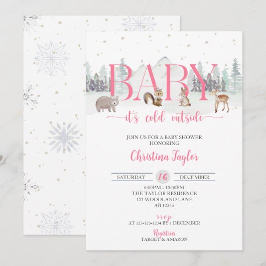 Baby Het is koud buiten, Winter Baby Girl Shower Kaart (Voorkant / Achterkant)