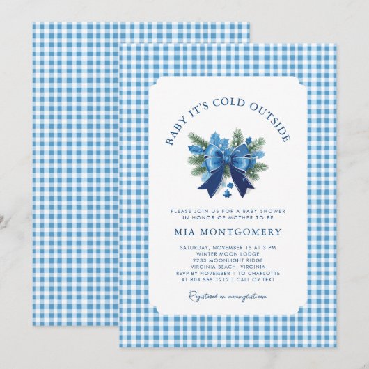 Baby Het is koud Buiten Winter Baby shower - Blauw Kaart (Voorkant / Achterkant)