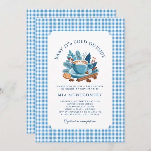Baby Het is koud Buiten Winter Baby shower - Blauw Kaart (Voorkant / Achterkant)