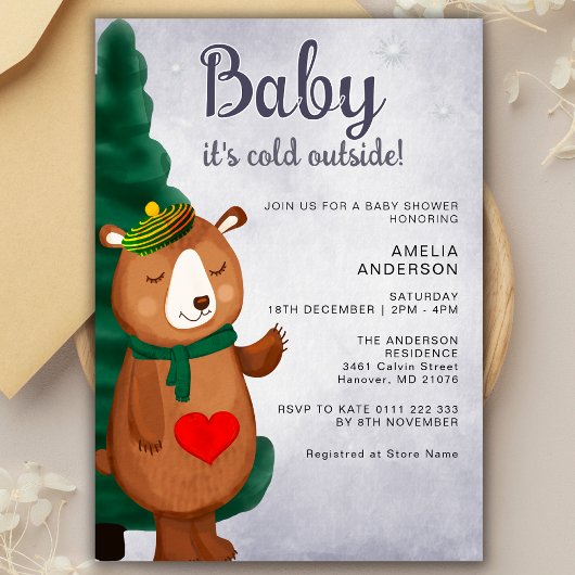Baby Het is koud buiten Winter Beer Baby shower Kaart