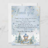 Baby Het is koud Buiten Winter Beer │Blauw Goud Bedankkaart (Voorkant)