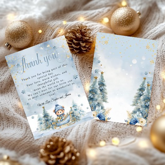 Baby Het is koud Buiten Winter Beer │Blauw Goud Bedankkaart