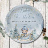Baby Het is koud Buiten Winter Beer │Blauw Goud Papieren Bordje