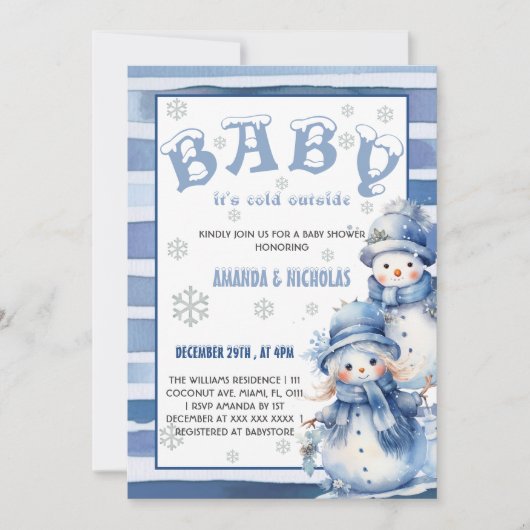 Baby Het is koud buiten Winter Blue Baby shower Kaart (Voorkant)