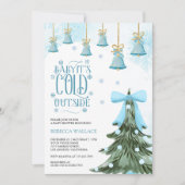 Baby Het is koud buiten Winter Blue Bow Baby showe Kaart (Voorkant)