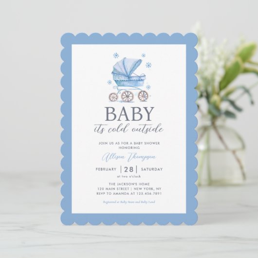 Baby het is koud buiten Winter Boy Baby shower Kaart (Staand voorkant)