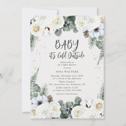 Baby het is koud buiten Winter Floral Baby shower Kaart (Voorkant)