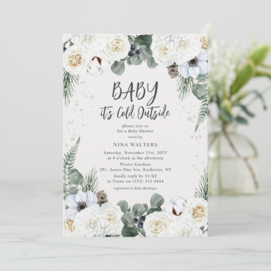 Baby het is koud buiten Winter Floral Baby shower Kaart (Staand voorkant)