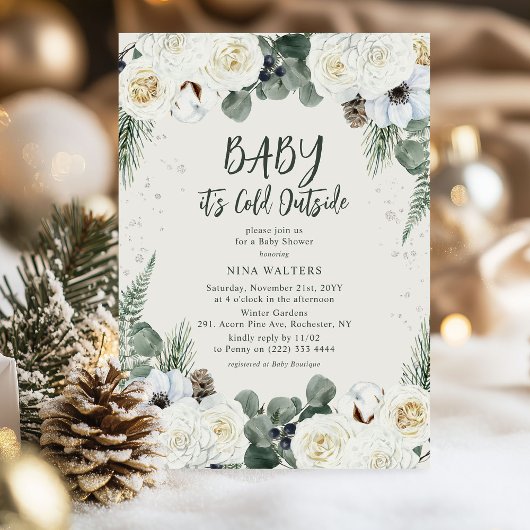 Baby het is koud buiten Winter Floral Baby shower Kaart