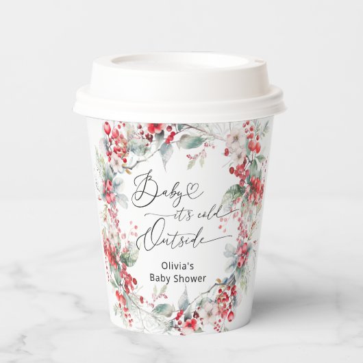 Baby het is koud buiten Winter Floral Baby shower Papieren Bekers (Voorkant)
