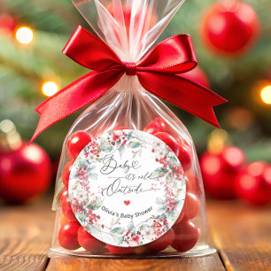 Baby het is koud buiten Winter Floral Baby shower Ronde Sticker