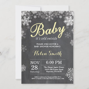 Baby het is koud buiten Winter Geel Baby Borrel Kaart