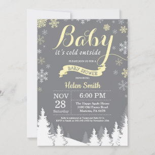 Baby het is koud buiten Winter Geel Baby Borrel Kaart