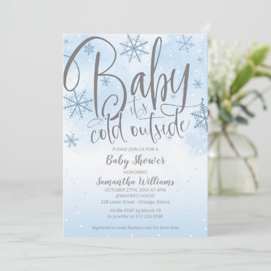 Baby Het Is Koud Buiten Winter Jongen Baby Shower  Kaart (Staand voorkant)